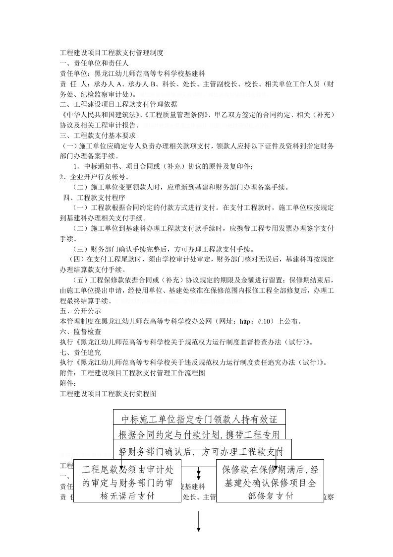 工程建设项目工程款支付管理制度