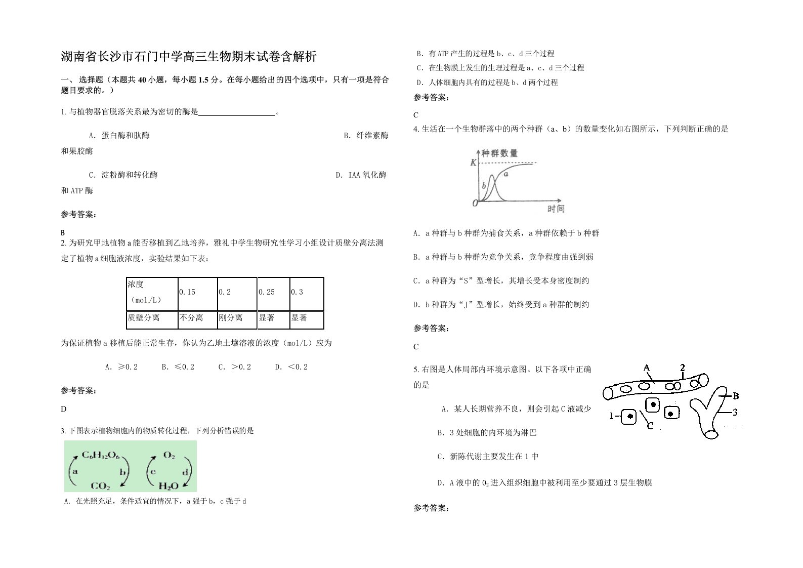 湖南省长沙市石门中学高三生物期末试卷含解析