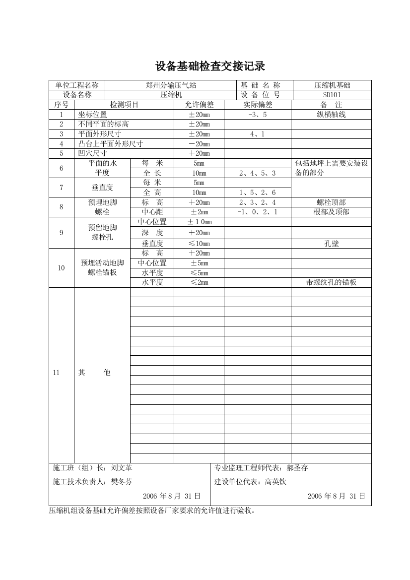 05设备基础检查交接记录