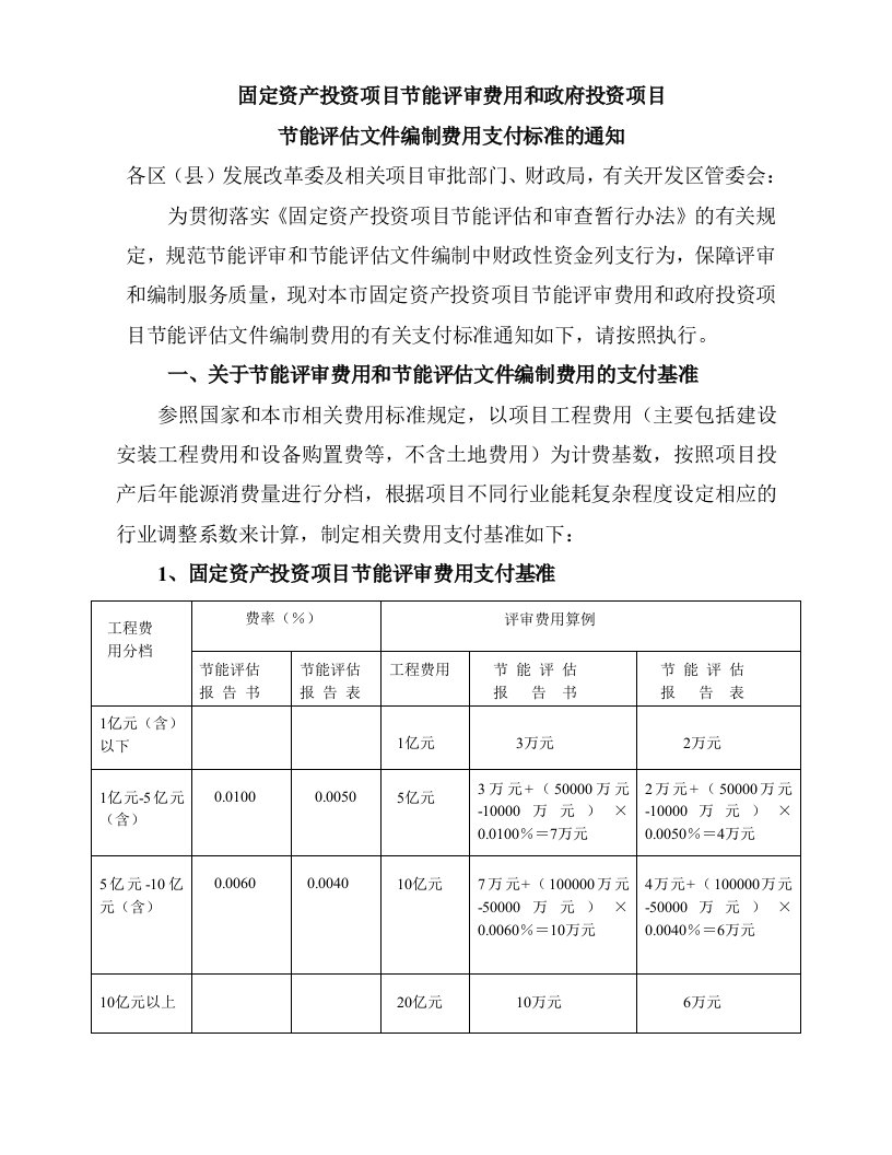 节能评审和节能评估文件编制费用收费标准