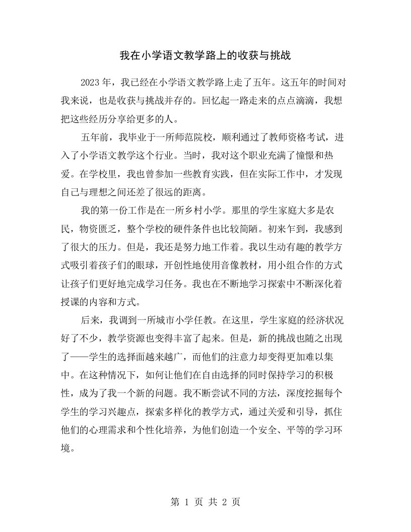 我在小学语文教学路上的收获与挑战