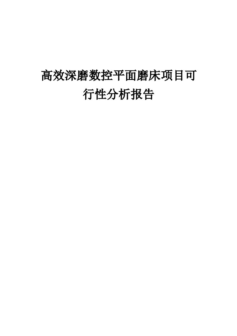 高效深磨数控平面磨床项目可行性分析报告