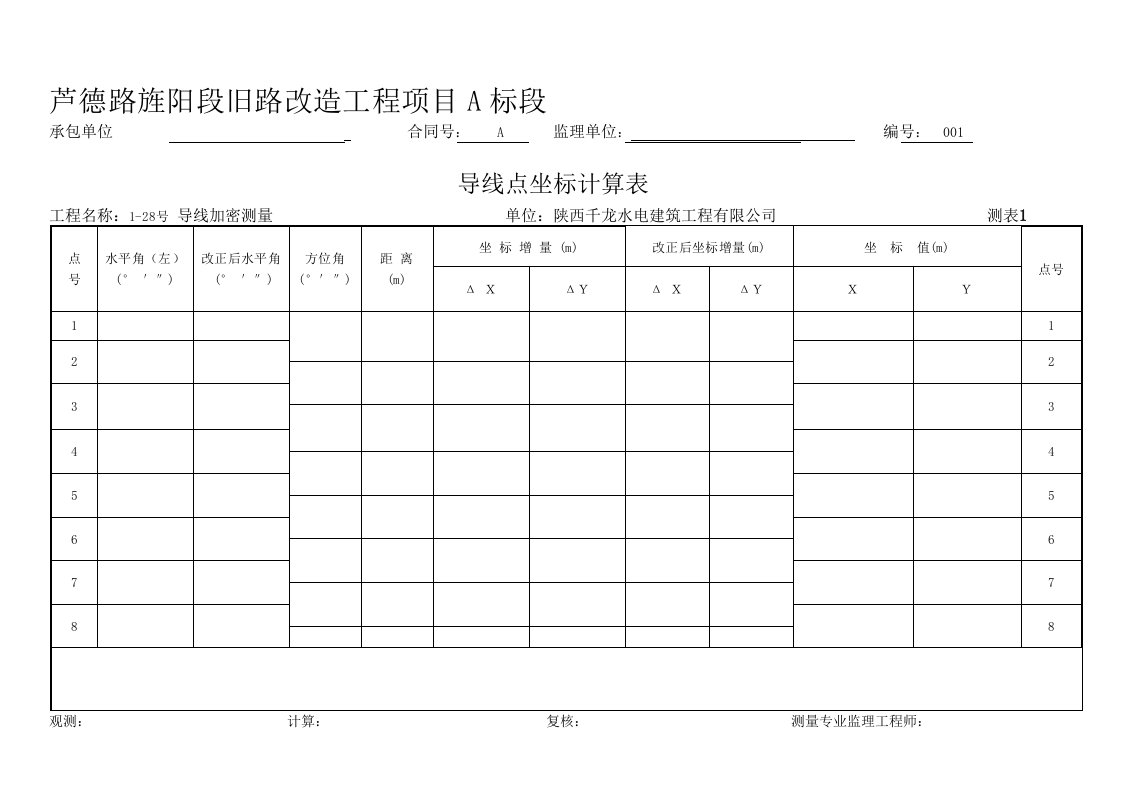 导线点闭合表格