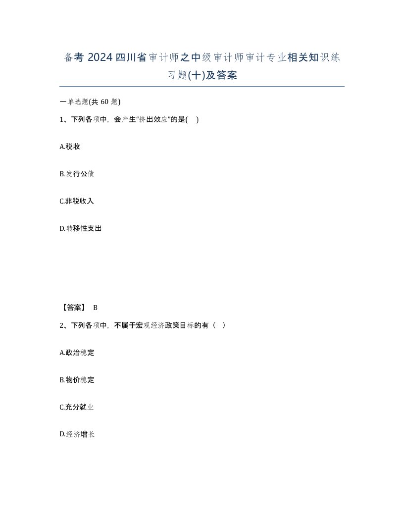 备考2024四川省审计师之中级审计师审计专业相关知识练习题十及答案