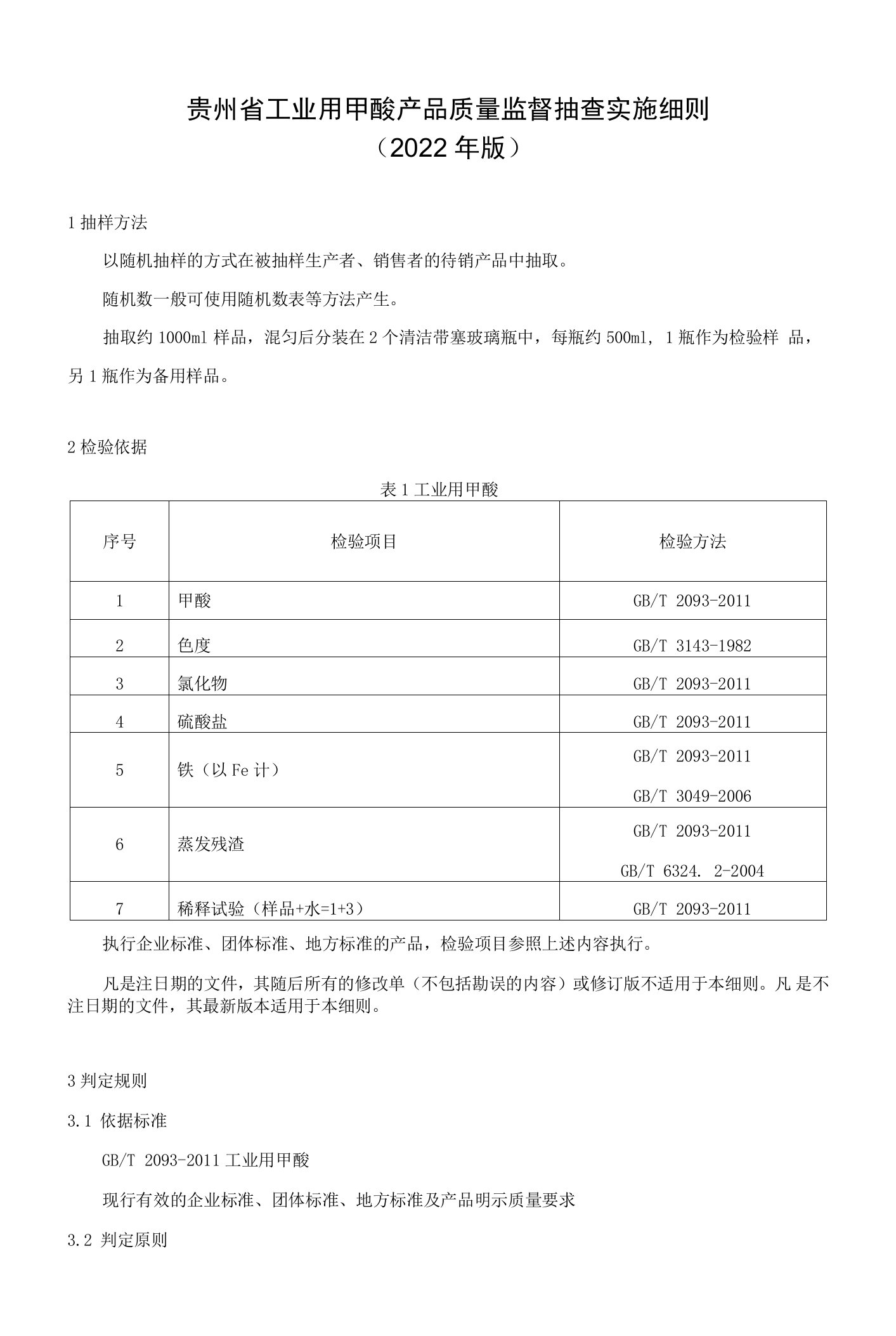 50.贵州省工业用甲酸产品质量监督抽查实施细则（2022年版）