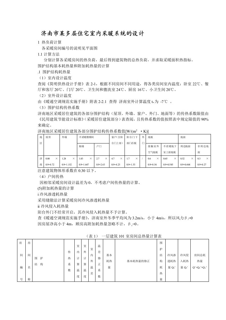 多层建筑采暖系统计算书