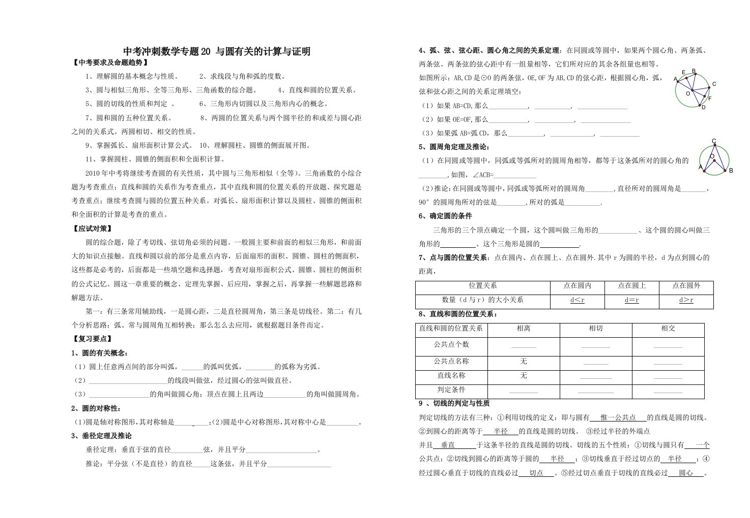 中考冲刺数学专题20与圆有关的计算与证明(含答案)