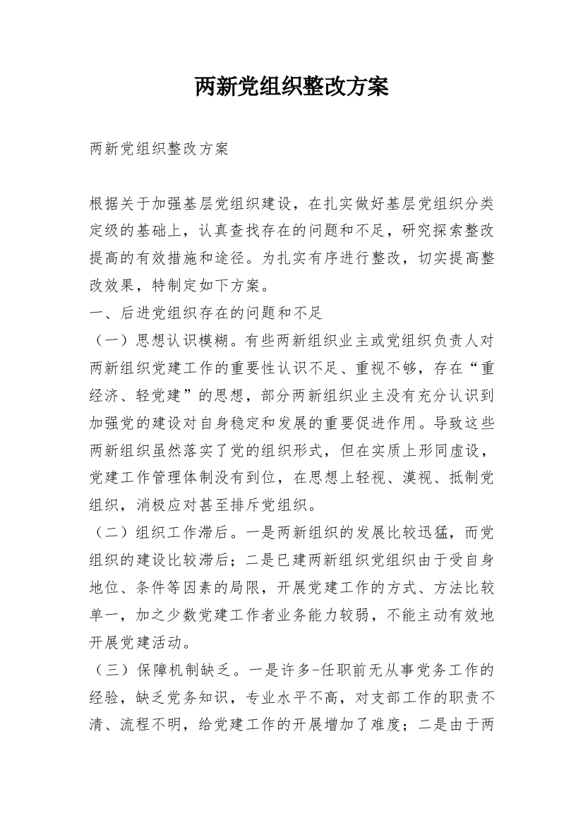 两新党组织整改方案