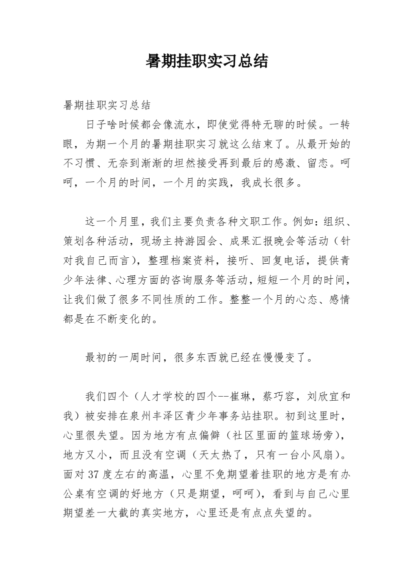 暑期挂职实习总结