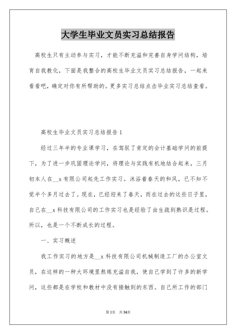 大学生毕业文员实习总结报告