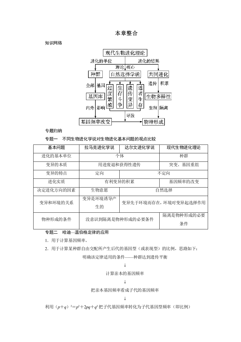 生物人教版必修2章末整合