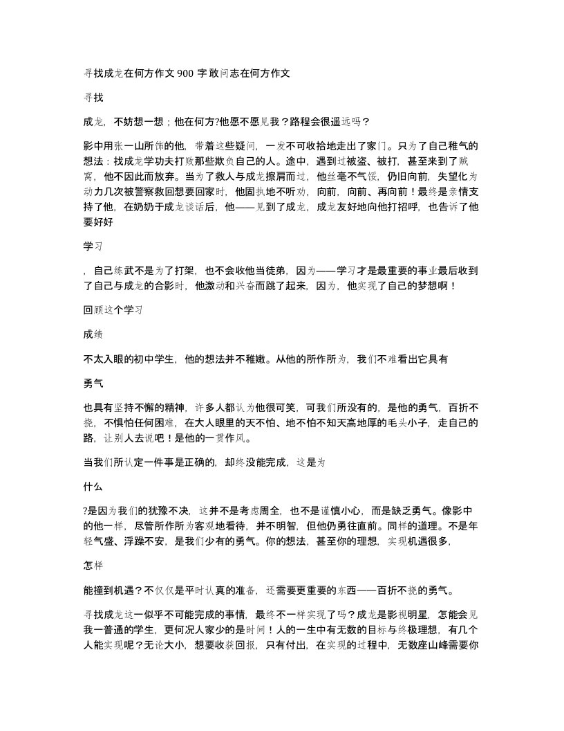 寻找成龙在何方作文900字敢问志在何方作文