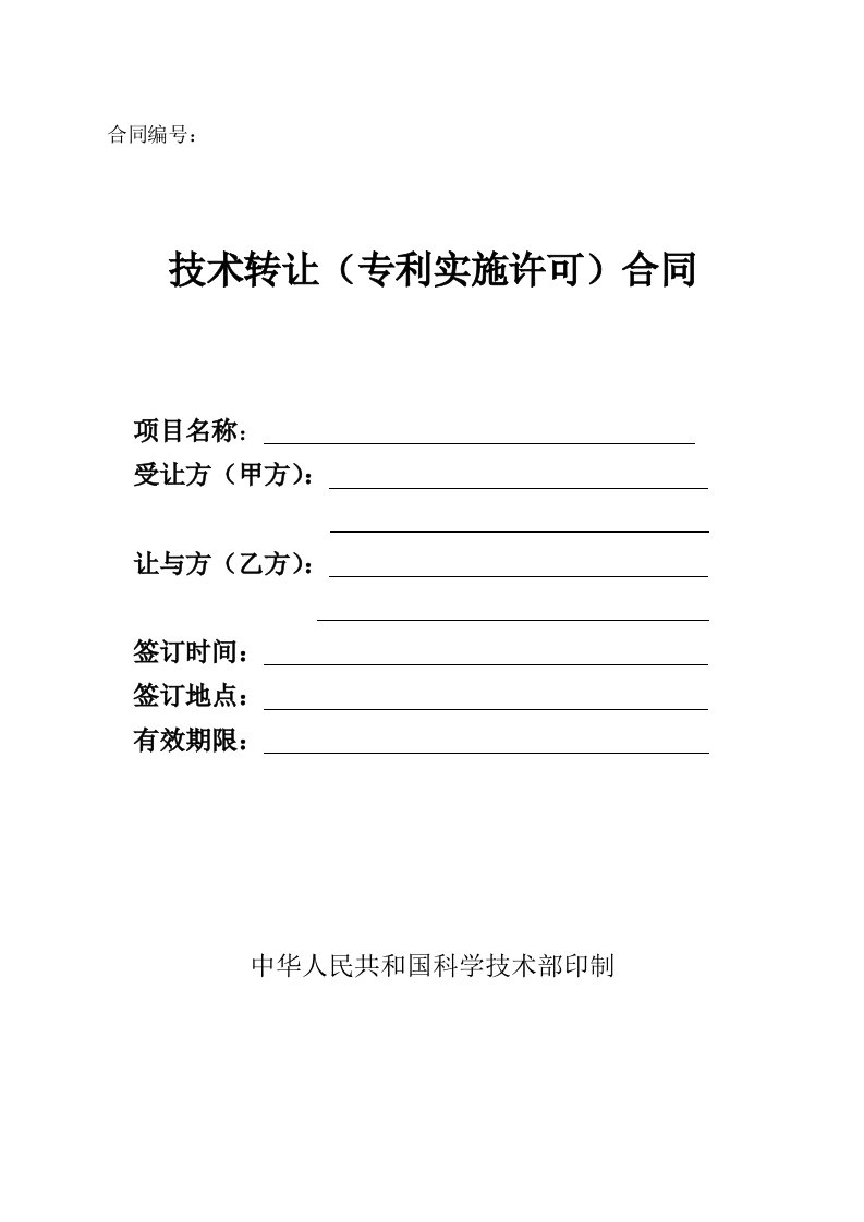 精选技术转让专利实施许可合同