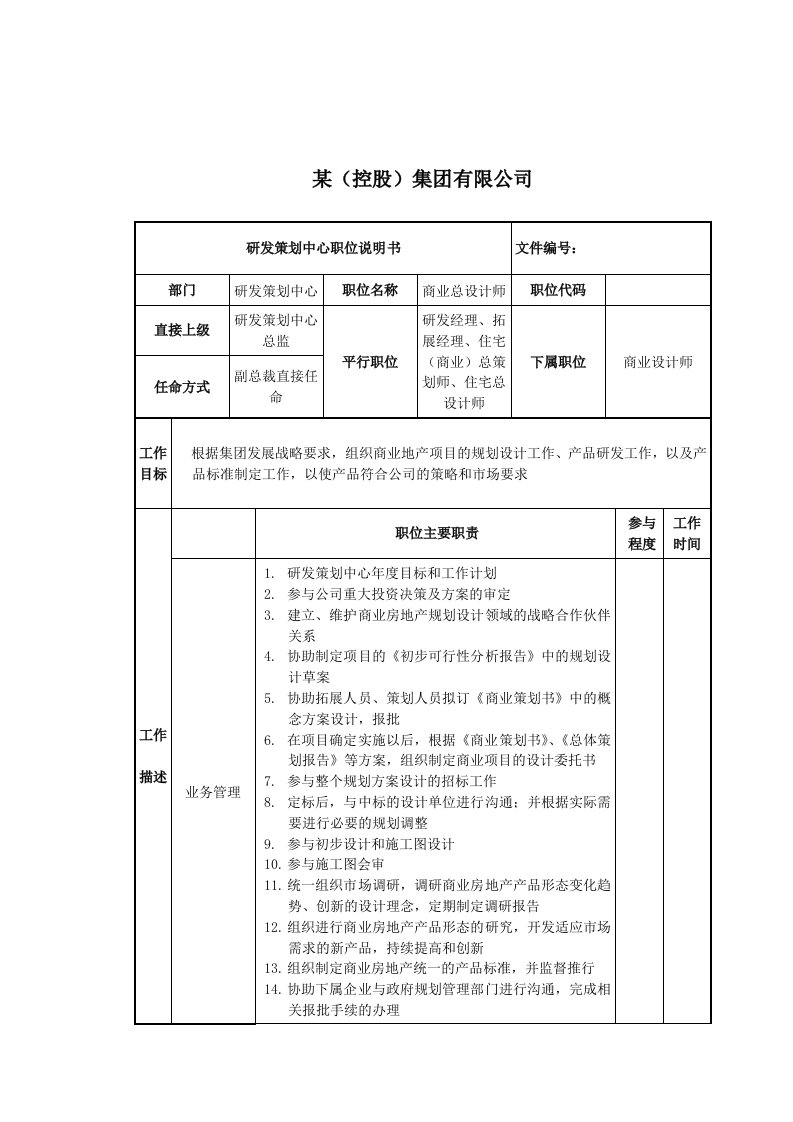 岗位职责-商业总设计师岗位说明书