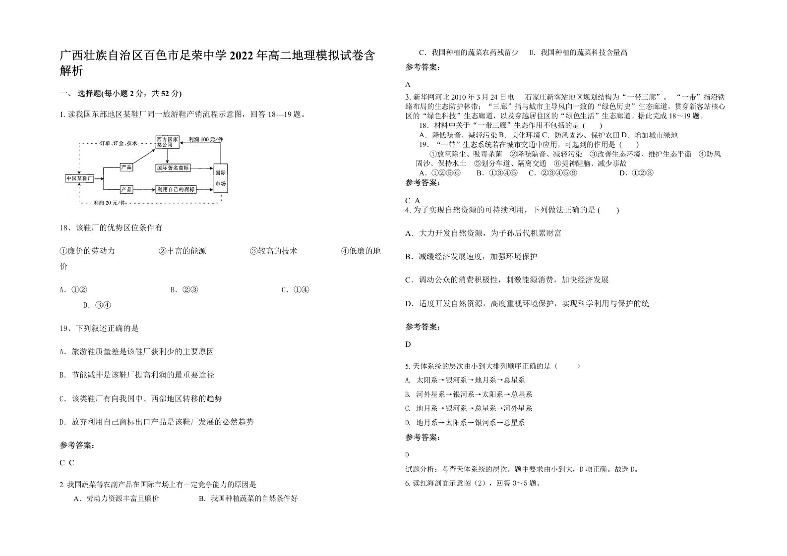 广西壮族自治区百色市足荣中学2022年高二地理模拟试卷含解析