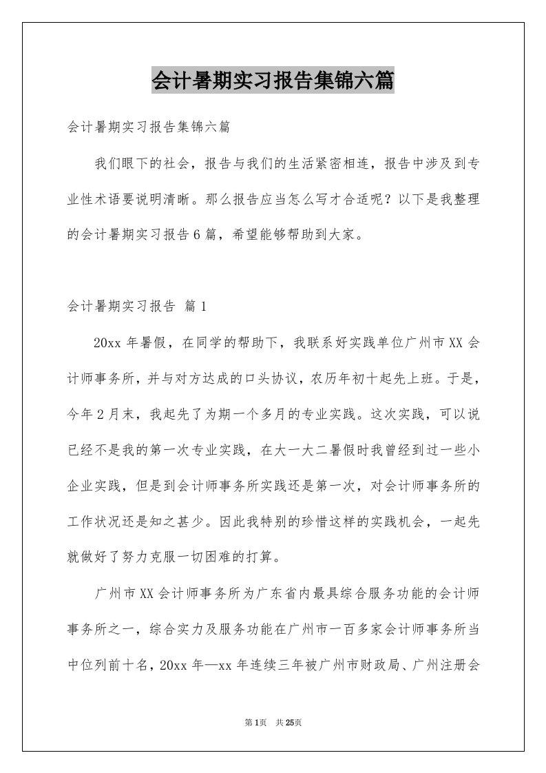 会计暑期实习报告集锦六篇