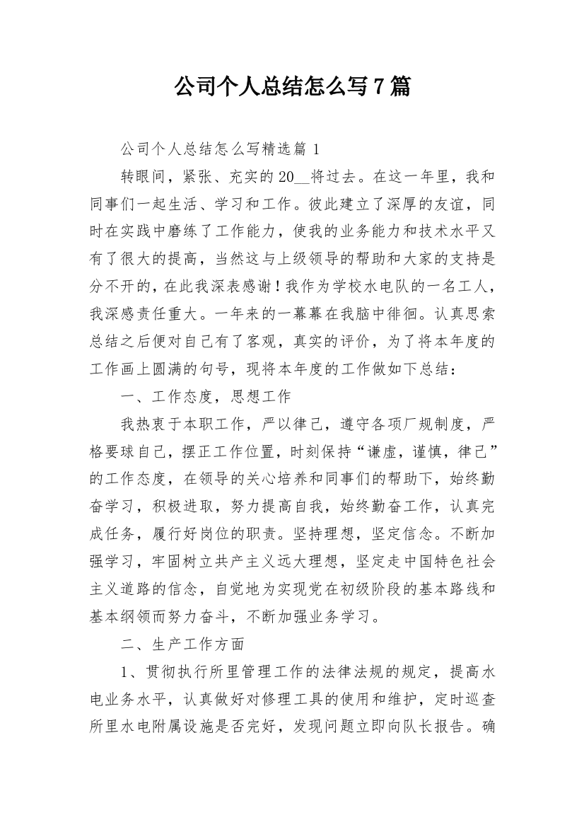 公司个人总结怎么写7篇