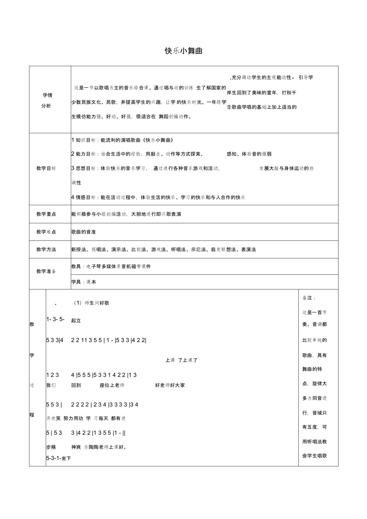 一年级音乐下册第4单元《快乐小舞曲》教案新人教版