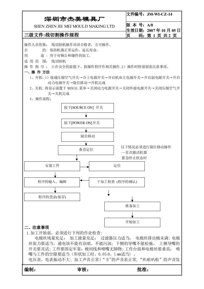 JM-CZ-14线切割操作规程