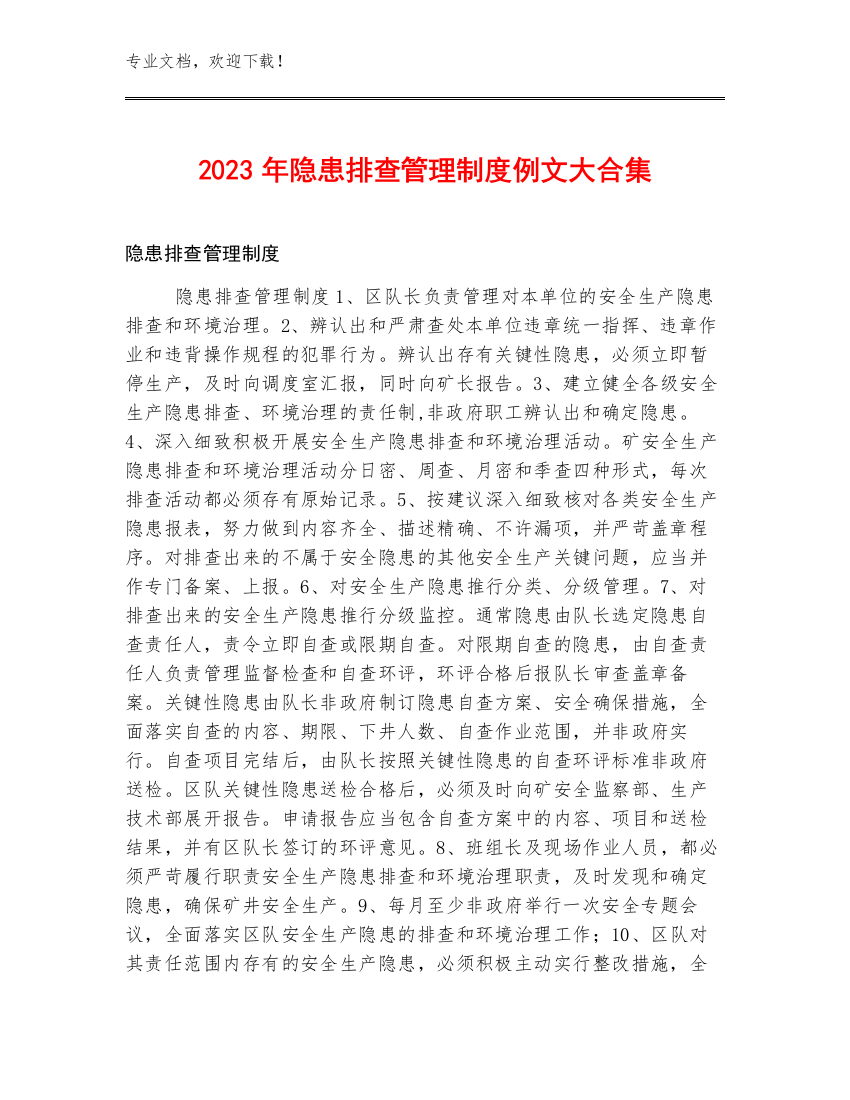 2023年隐患排查管理制度例文大合集