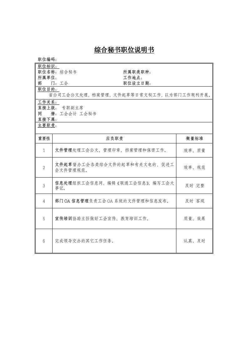 工业工程师岗位说明书4