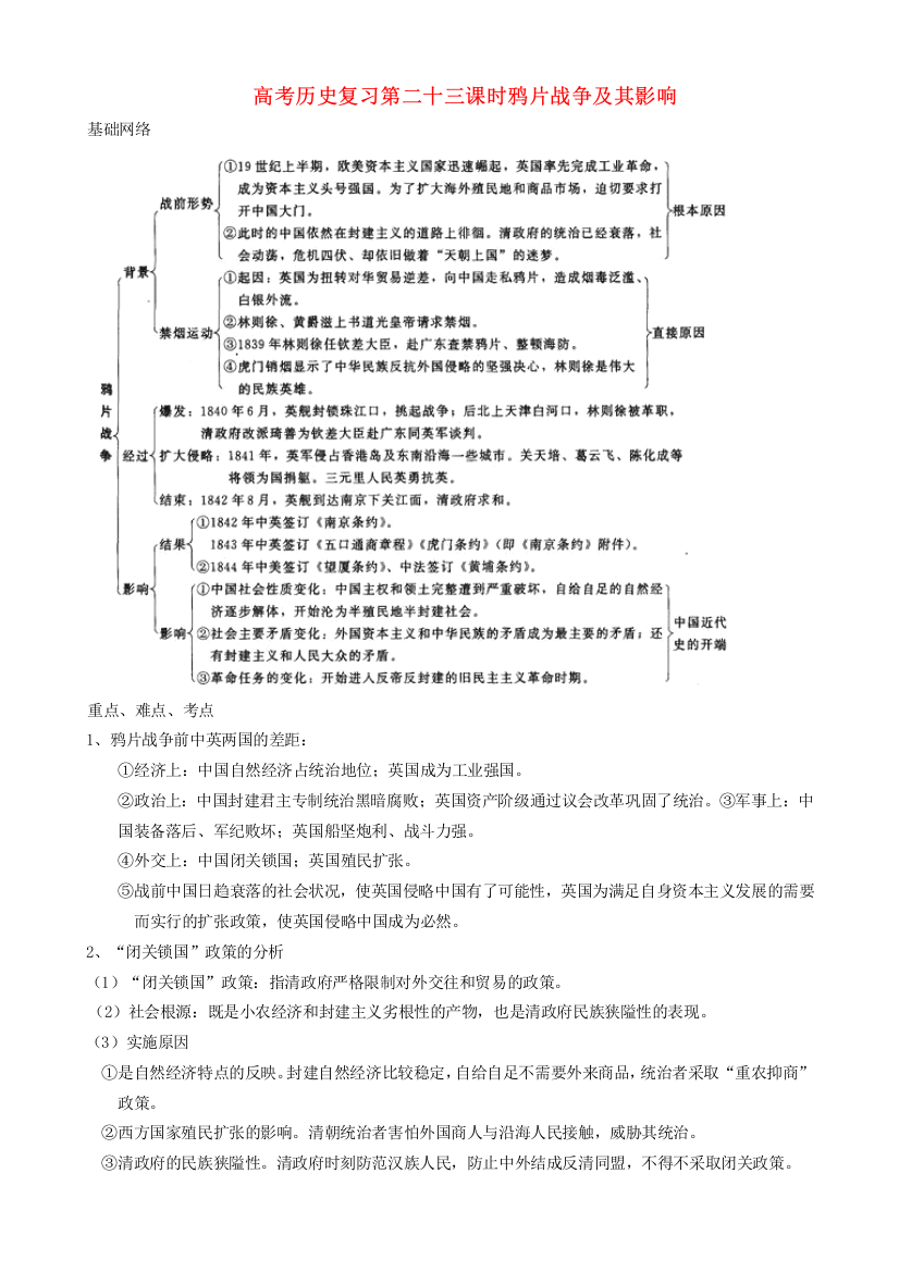 高考历史复习第二十三课时鸦片战争及其影响