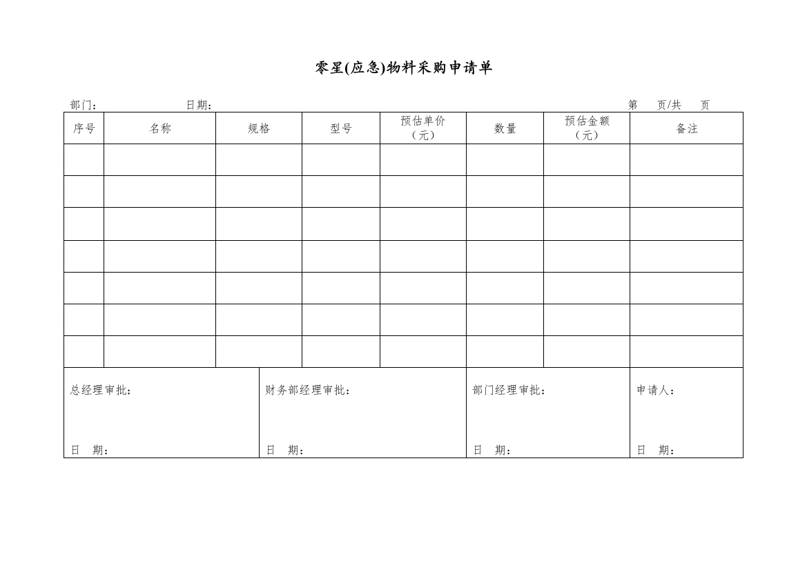 WDWY-FR-MM6208零星(紧急)物料采购申请单--180