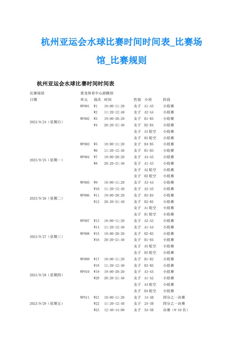 杭州亚运会水球比赛时间时间表_比赛场馆_比赛规则