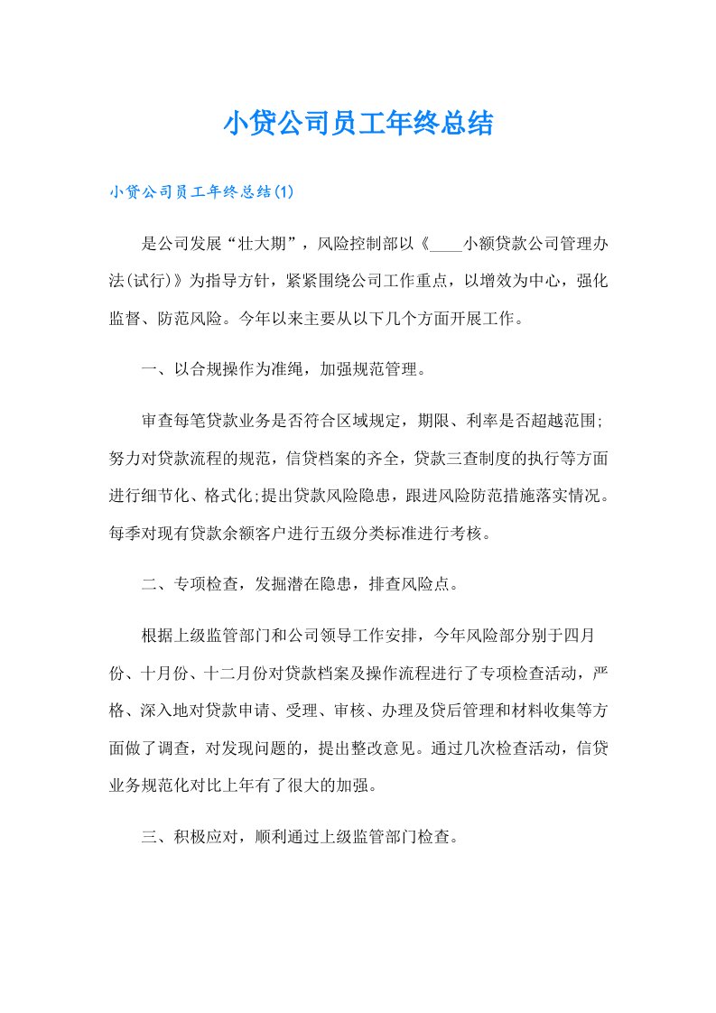 小贷公司员工年终总结