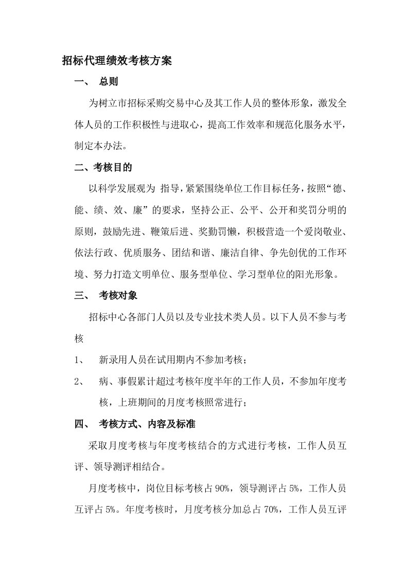 招标代理绩效考核方案