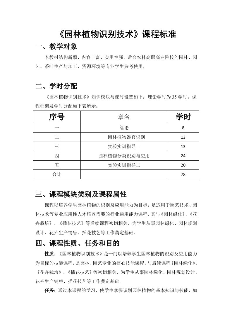 《园林植物识别技术》课程标准