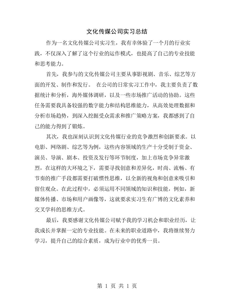 文化传媒公司实习总结