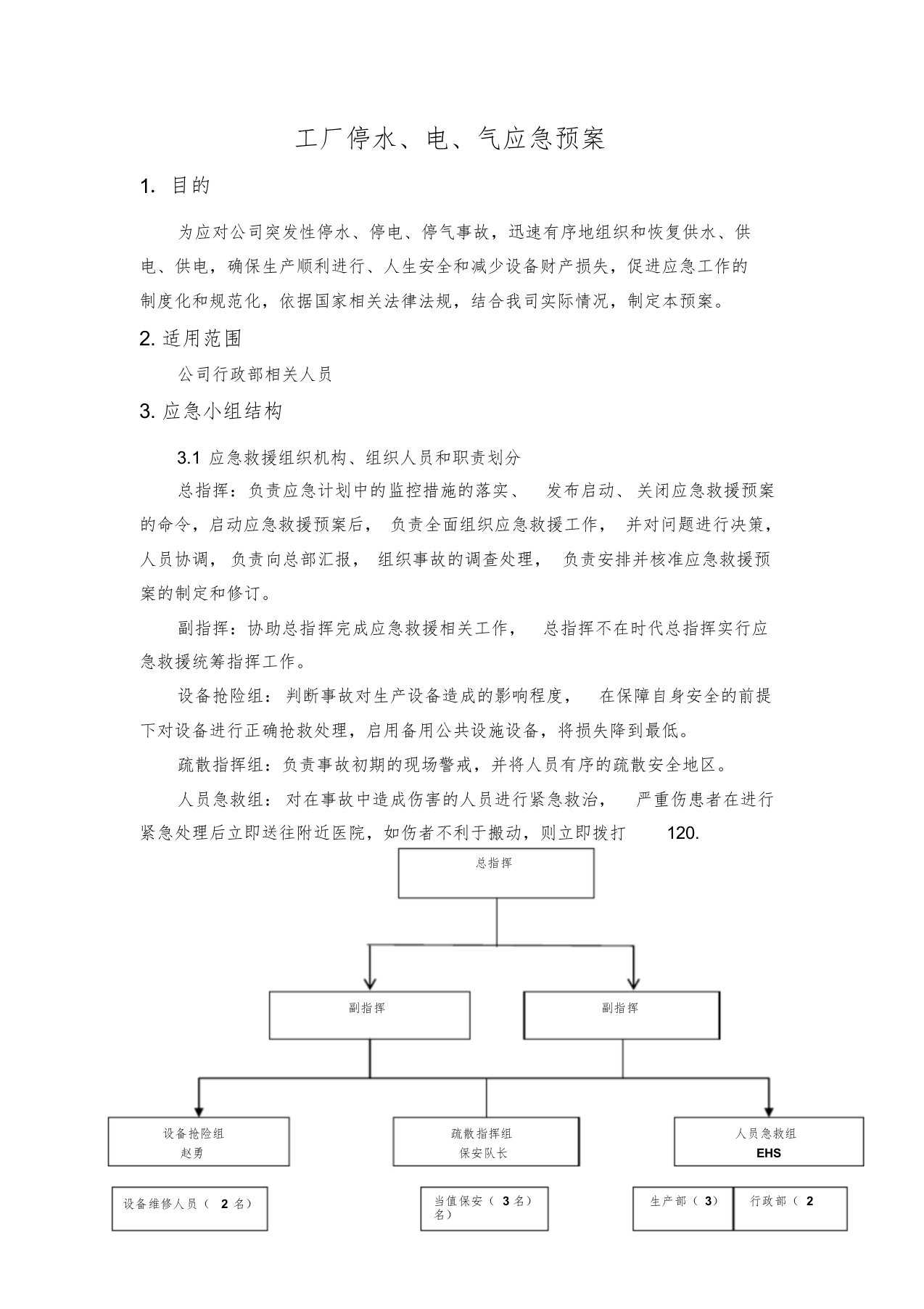 工厂停水电气应急预案文件