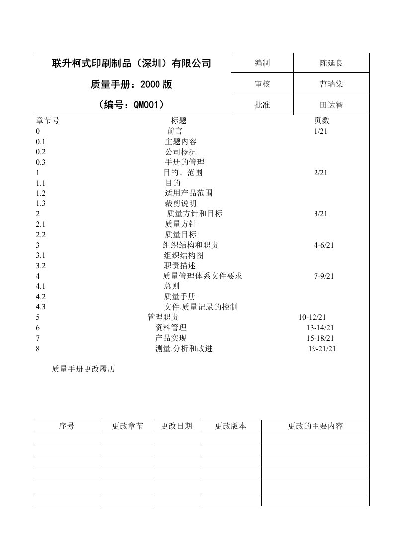 印刷行业质量手册