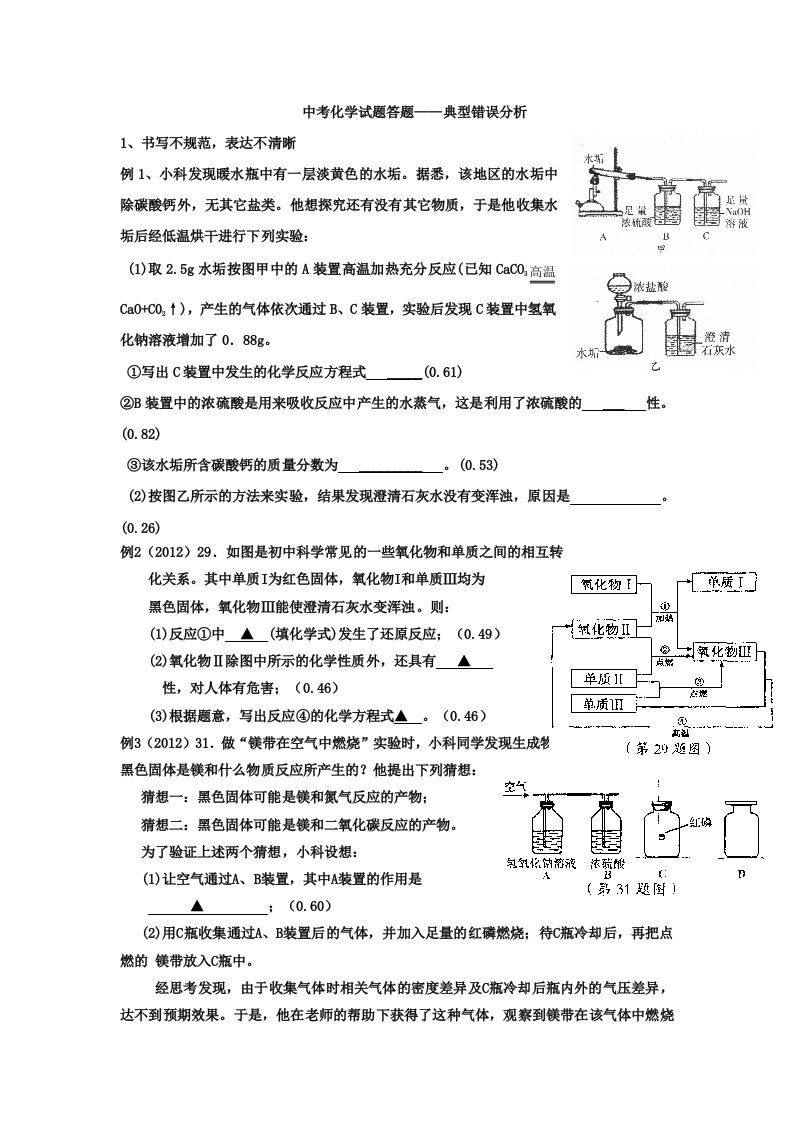 近几年中考化学试题答题典型错误分析