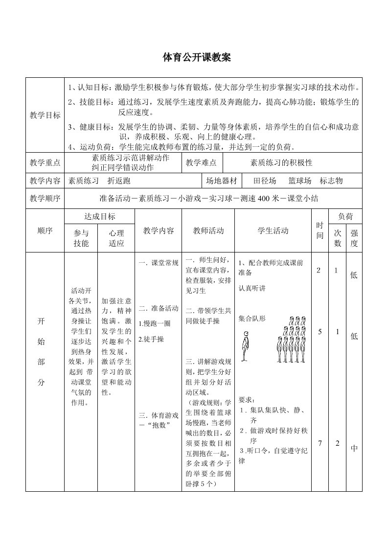 体育公开课教案折返跑