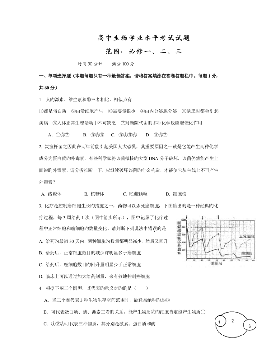 2023年高中生物学业水平考试试题