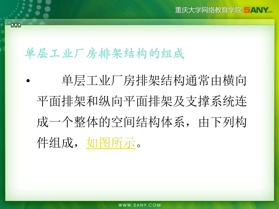 单层工业厂房排架结构通常由横向平面排架和纵向平面排架及