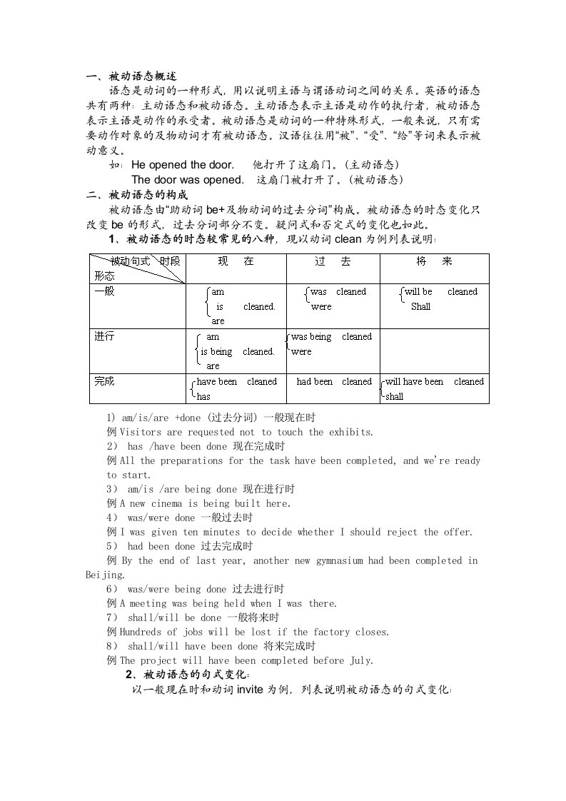 初中被动语态及其相关练习题