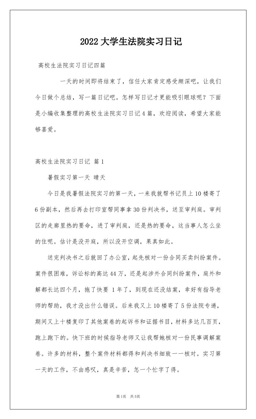 2022大学生法院实习日记