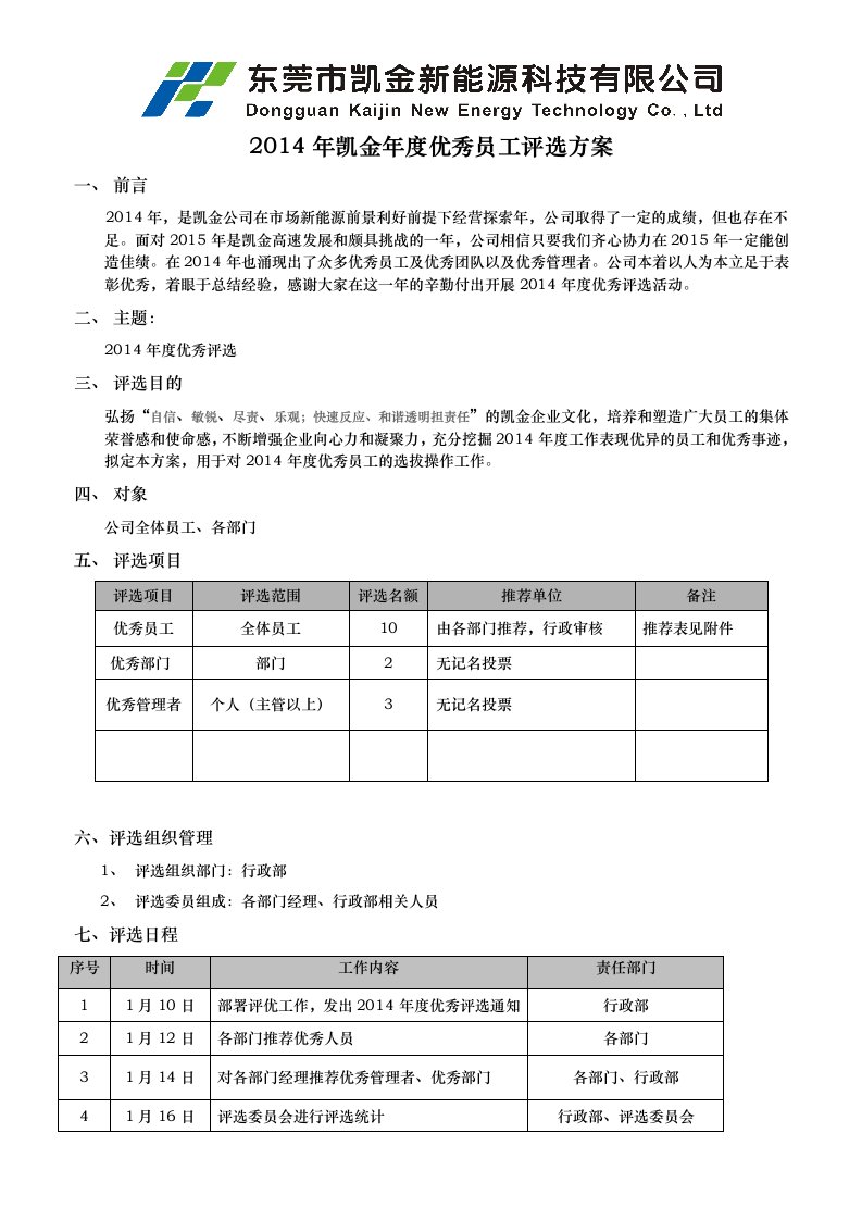 年度优秀员工评选方案