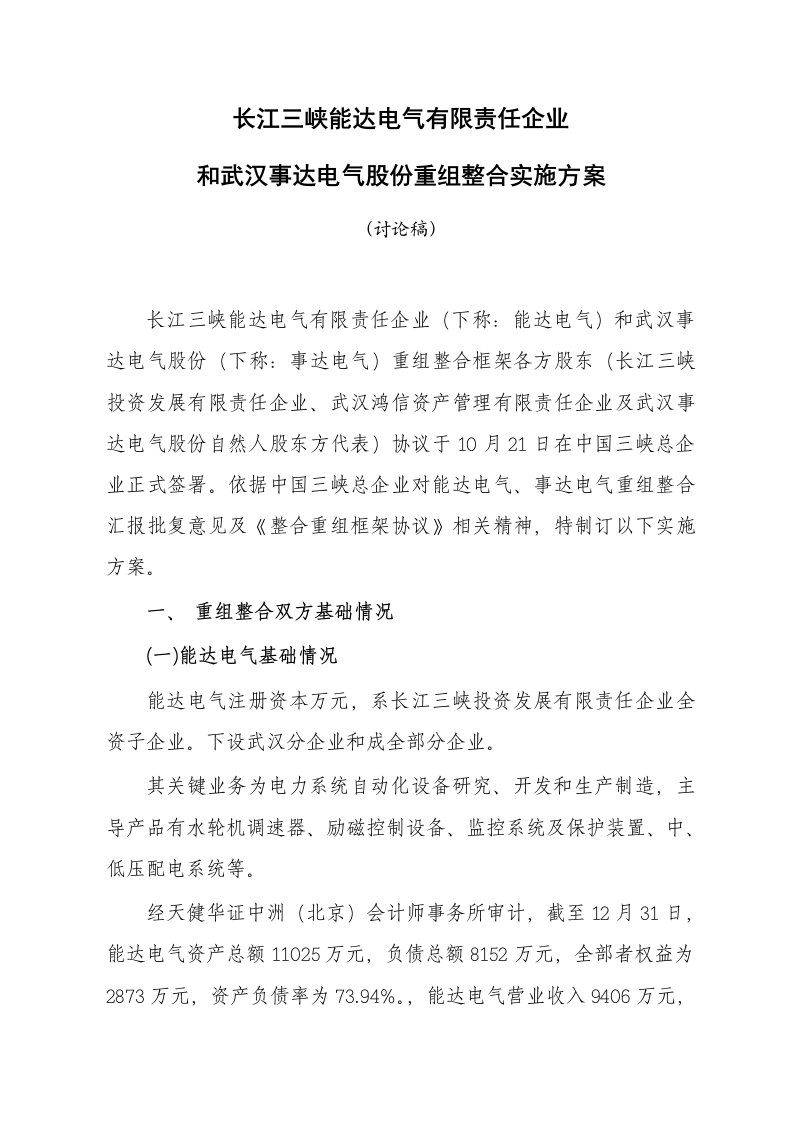 公司重组整合实施专项方案