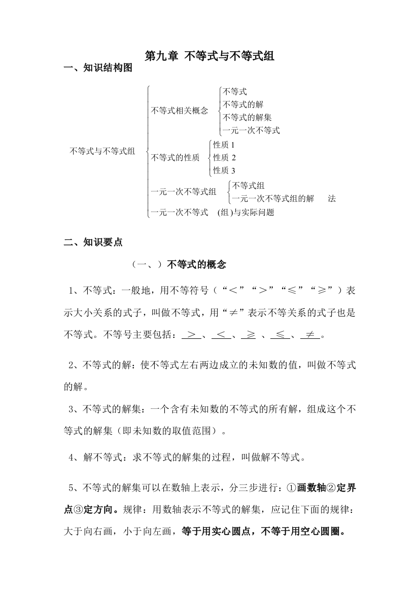 人教版数学七年级下册不等式与不等式组知识点归纳