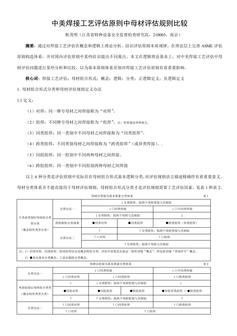 中美焊接基本工艺评定统一标准中母材评定指导规则的比较备份