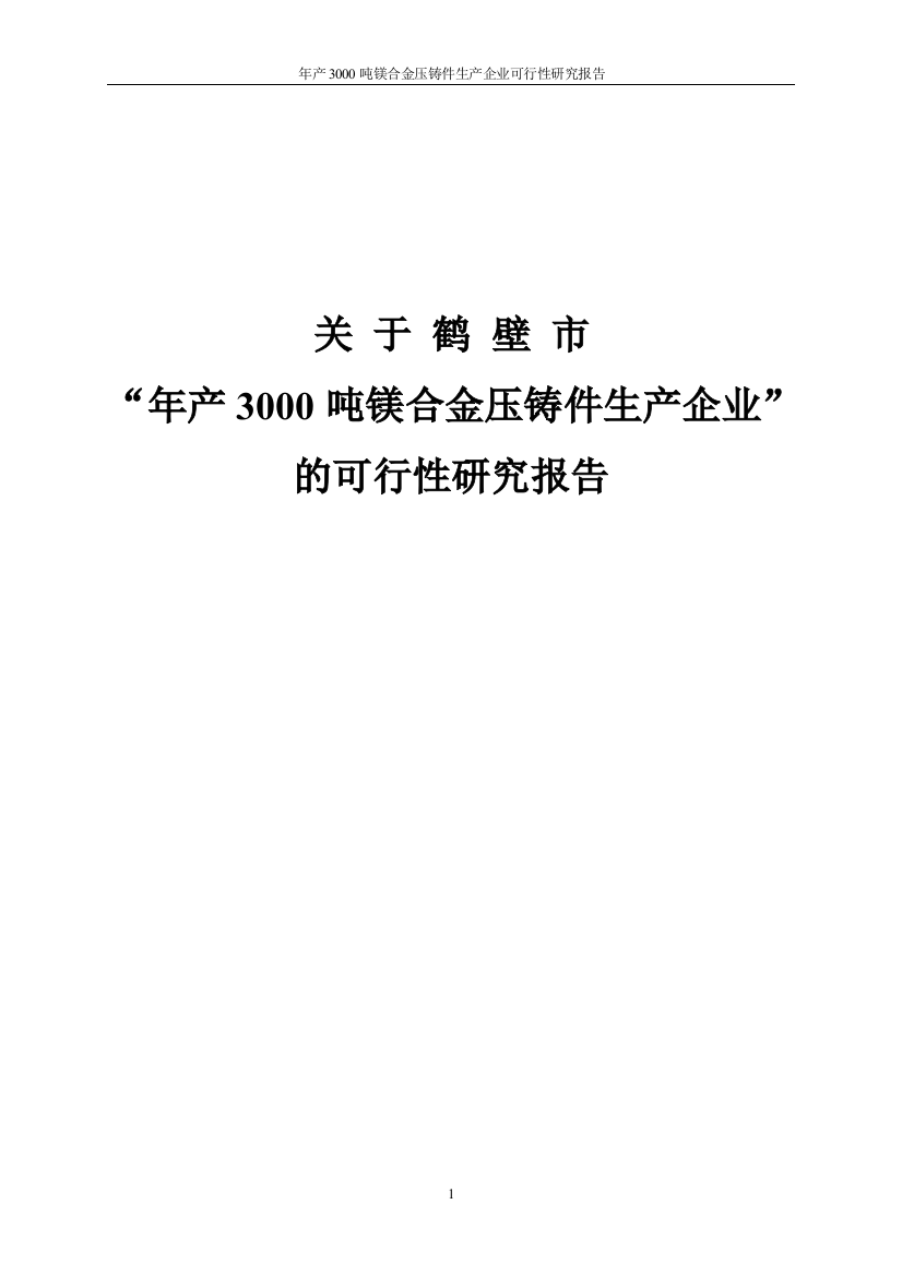 年产3000吨镁合金压铸件生产企业谋划建议书