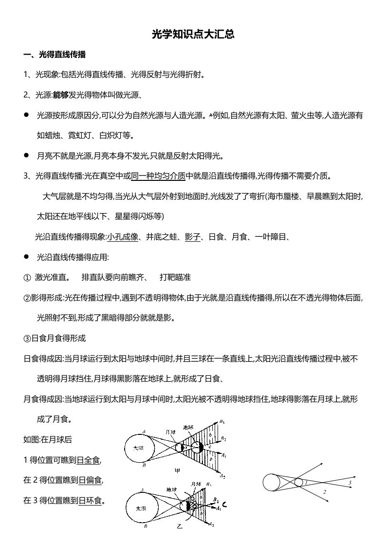 初二物理光学知识点大汇总