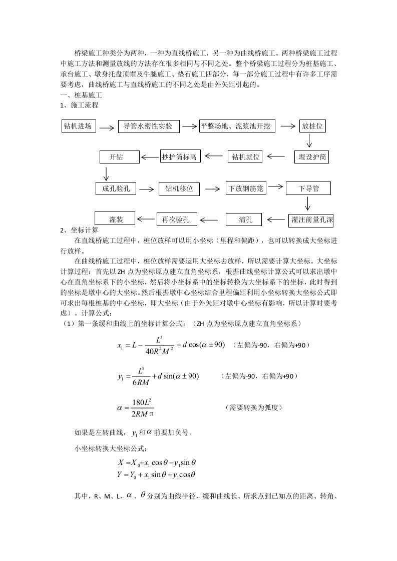 曲线上桥梁桩基施工过程坐标计算