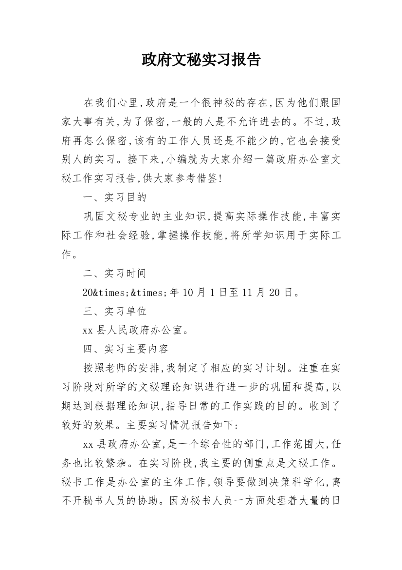 政府文秘实习报告