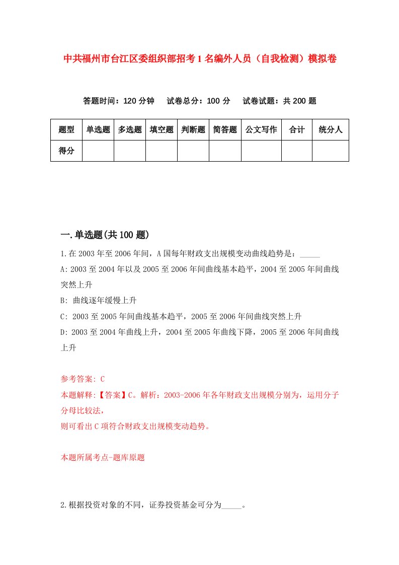 中共福州市台江区委组织部招考1名编外人员自我检测模拟卷第4期