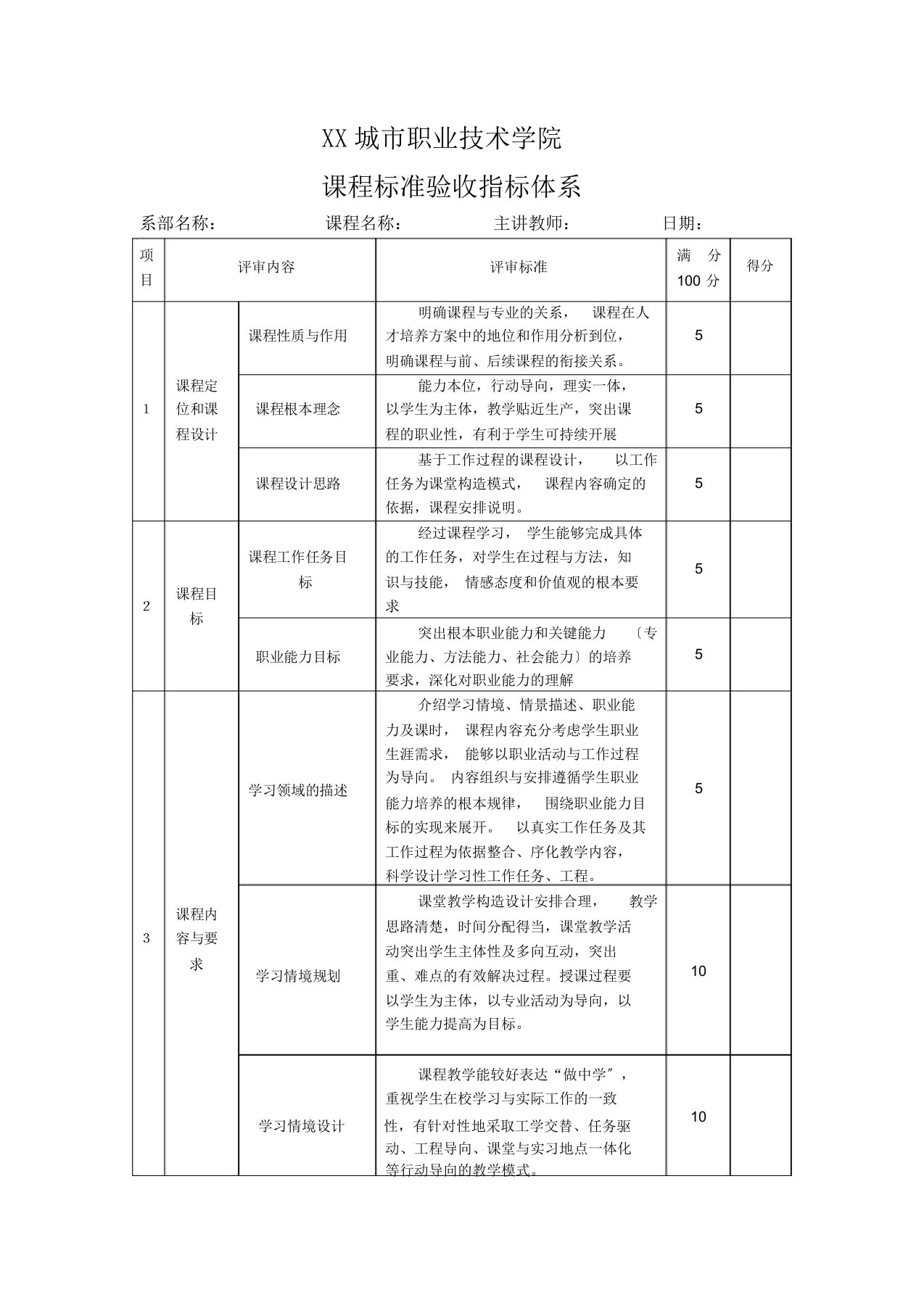 课程标准评价指标体系